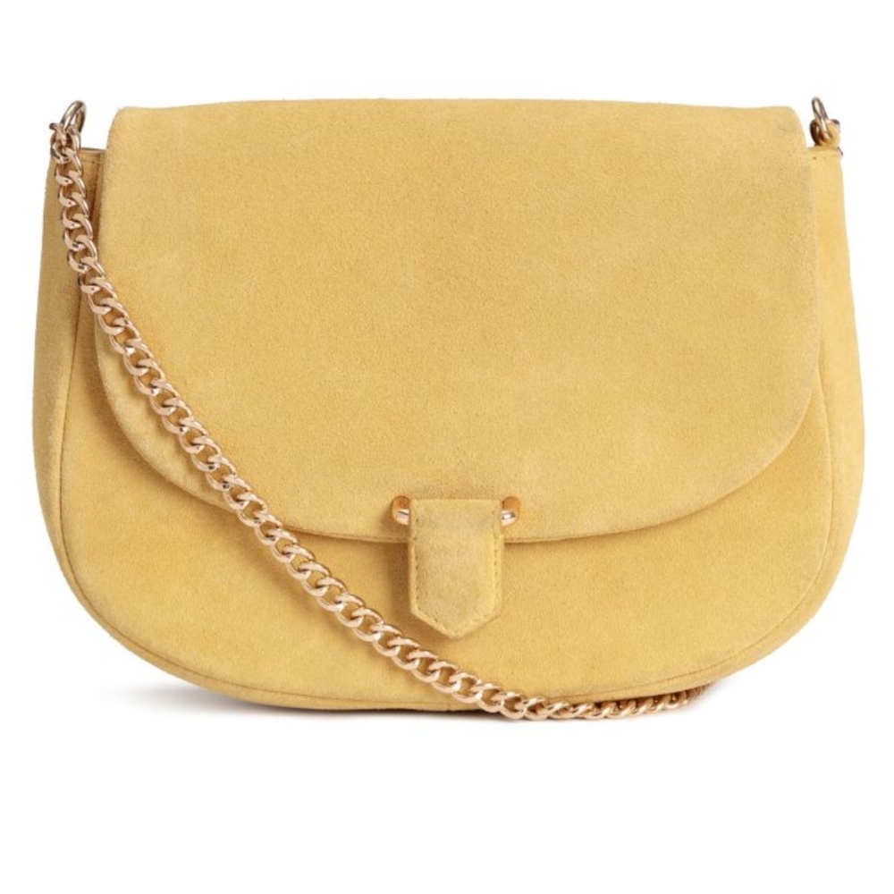 Suede and gold chain purse